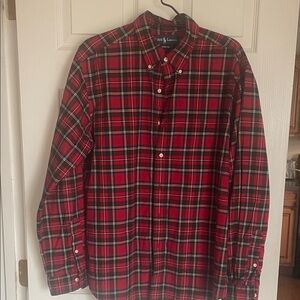 Ralph Lauren Men's Red and Green Plaid Shirt